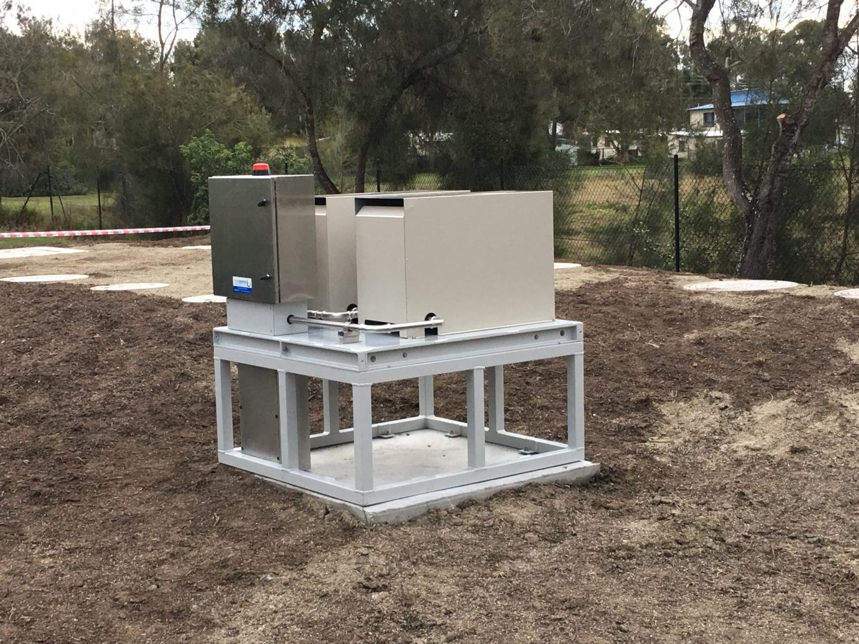 To address the constraints of the flood prone site, the control systems and blowers were installed above predicted flood height.