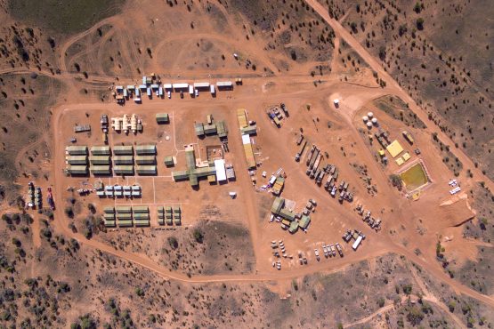 Aerial view of Camp Birt during AACAP Australian Defence Force operations supporting remote indigenous communities