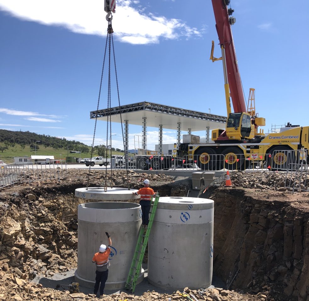 Prefabricated concrete tanks were lifted into place to serve as the solid separate chamber and delivery pump well to the treatment chain.