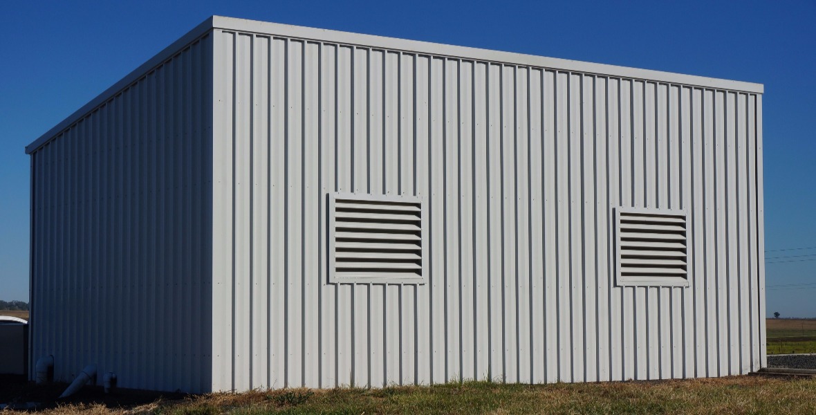 The control shed is designed to withstand the elements and protect critical sewage treatment managment infrastructure for the airport and business park.