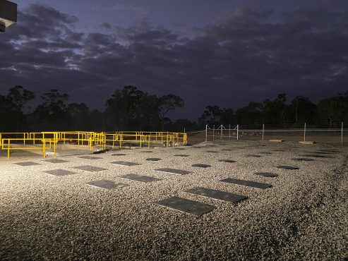Hail Creek Open Cut Glencore mine wastewater treatment system compound at night