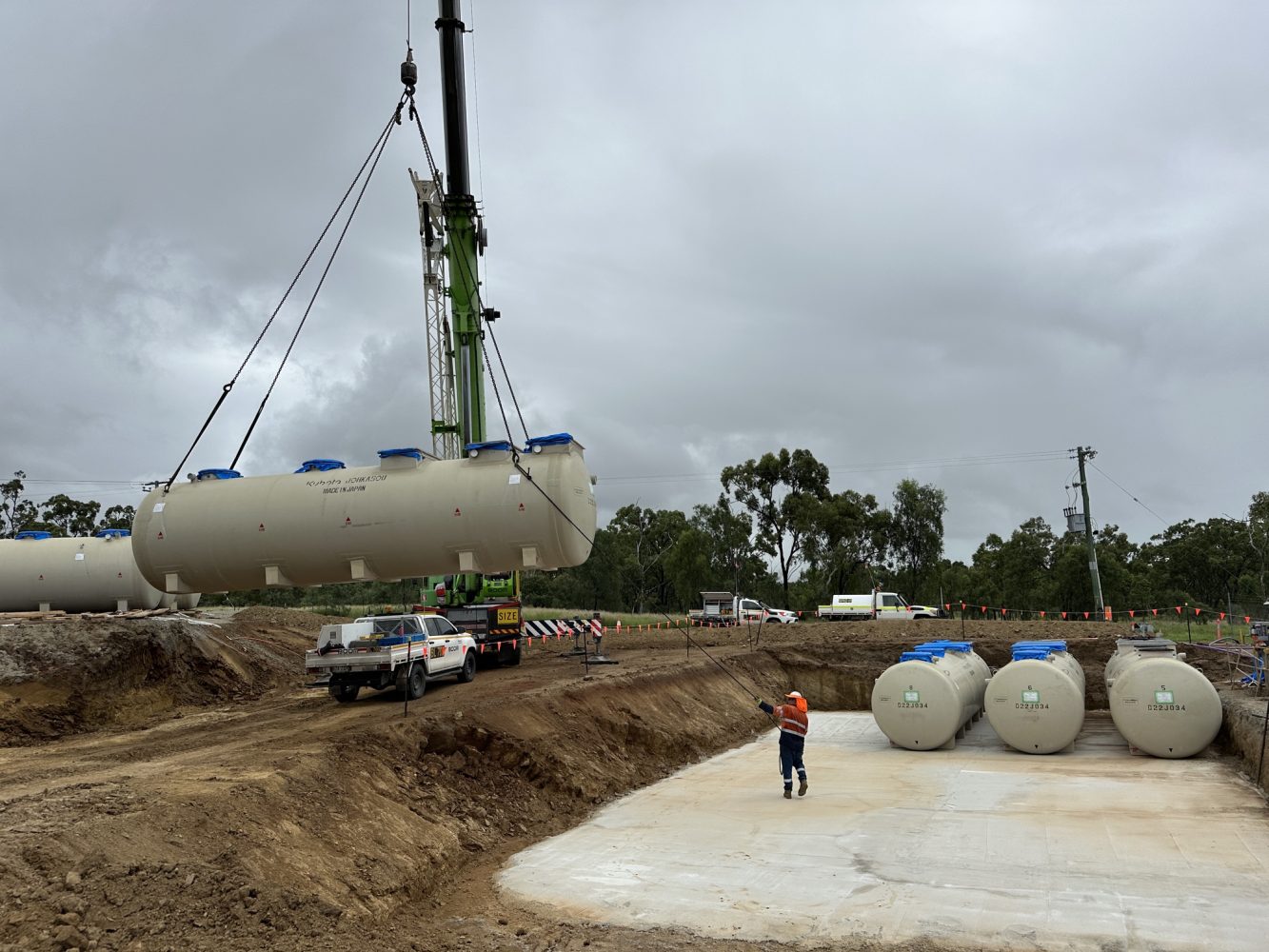 Kubota MBBR wastewater treatment plants being lowered into position at Hail Creek Mine accommodation site