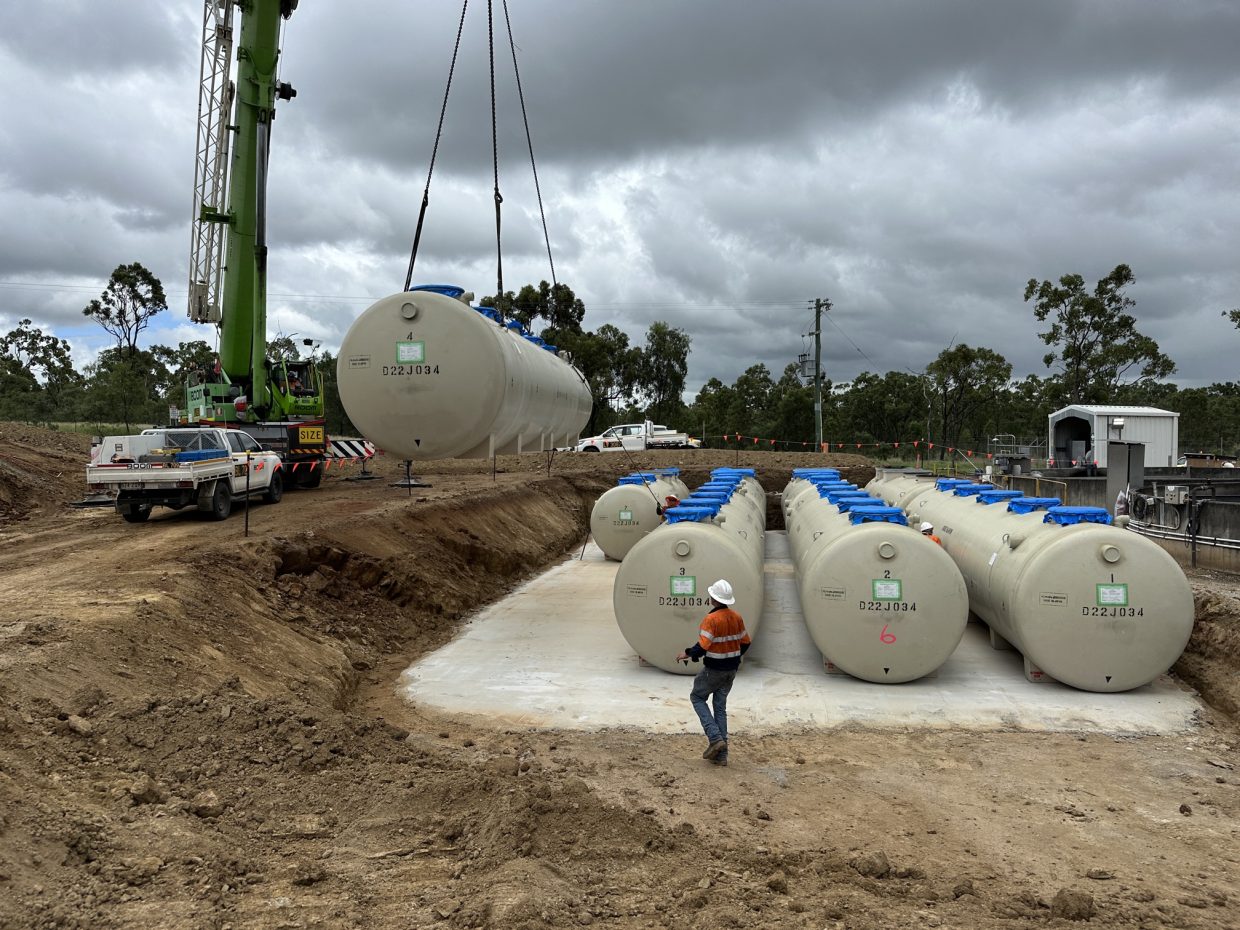 Kubota sewage treatment plant modules being lifted into place at Hail Creek mine