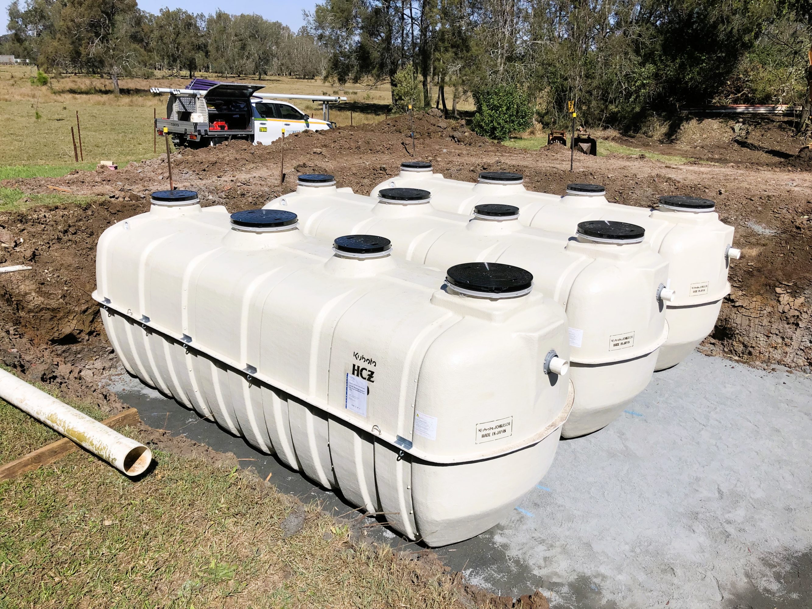 The three 10kL Kubota MBBR tanks bedded into positon.