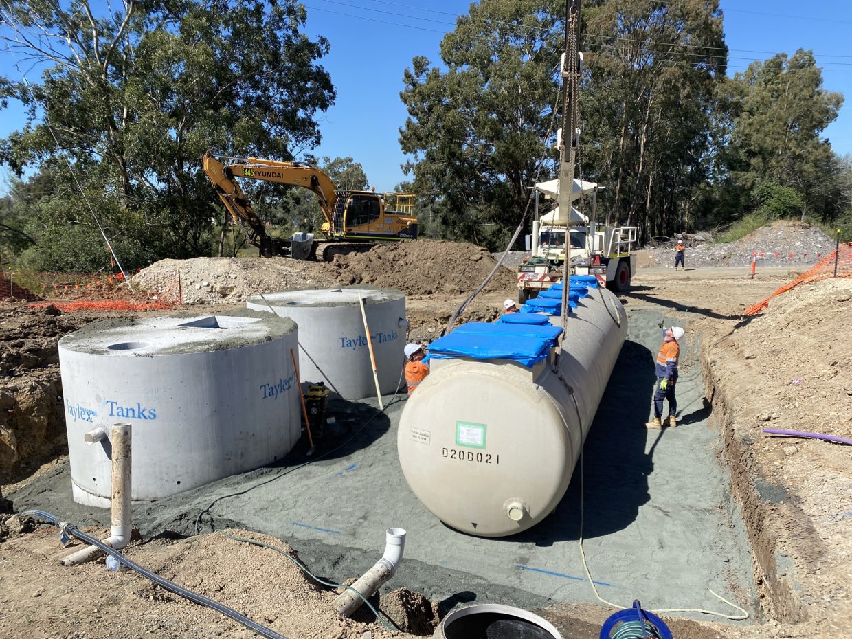 The first manufactured sewage treatment plant being placed to form part of the treatment chain.