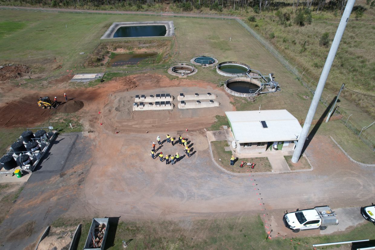 Aerial view of GRC Councillors touring the treatment plant upgrade project at Yarwun WWTP.