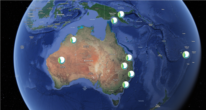 Map of TW wastewater work in Australia and Pacific