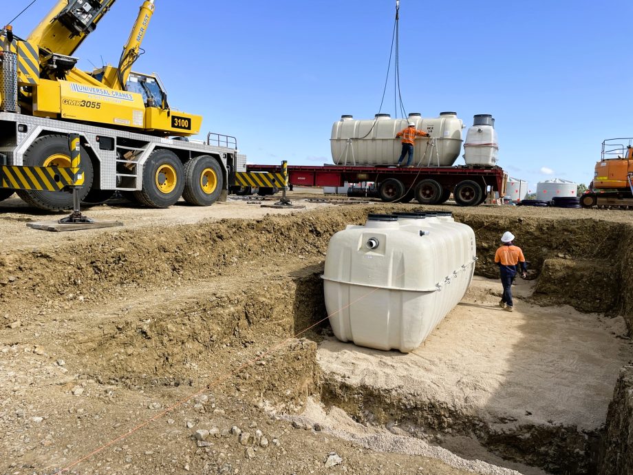 The WWTP for the renewable energy facility is cranned into position.