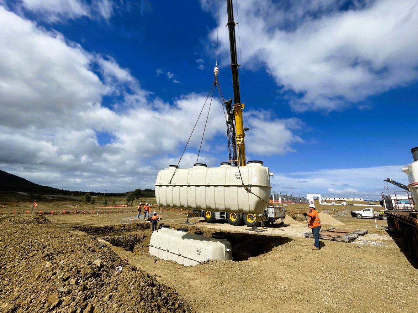 The WWTP for the renewable energy facility is slowly lowered in to position.