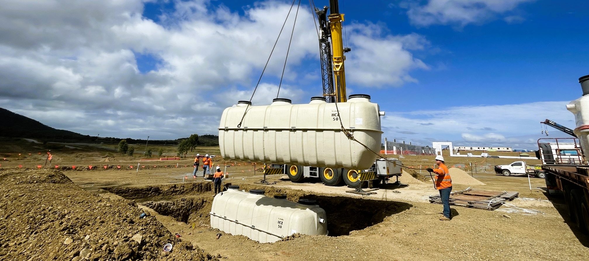 The WWTP for the renewable energy facility is slowly lowered in to position.