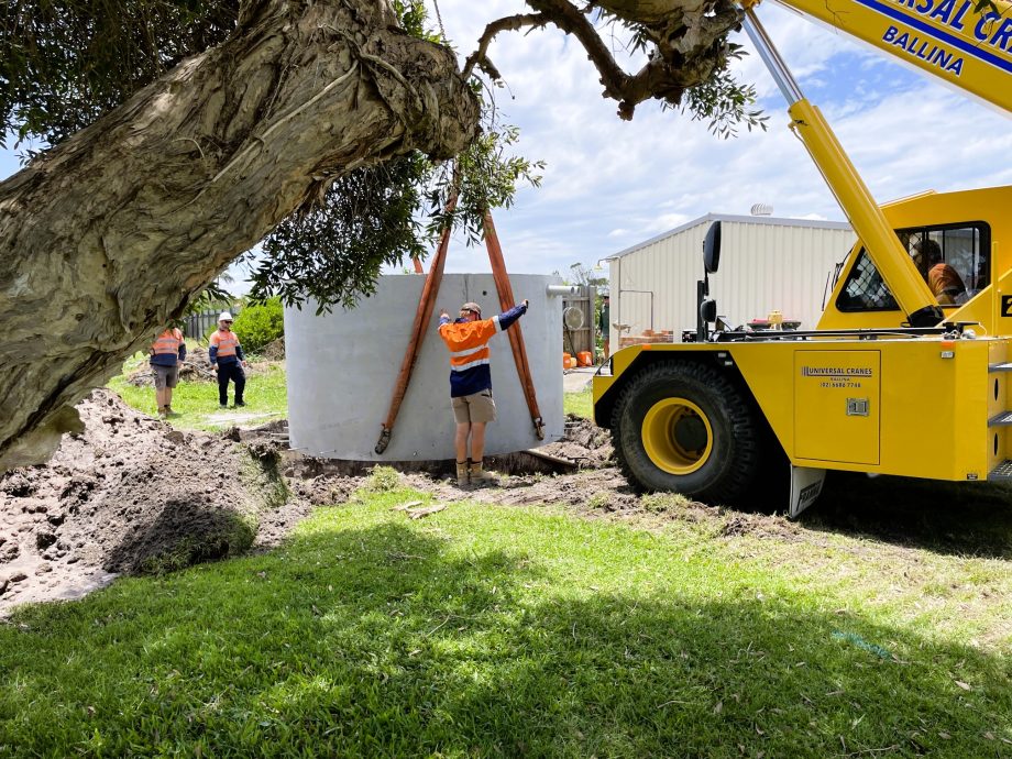 The 15,000-litre concrete buffer storage tank was installed per council specification.