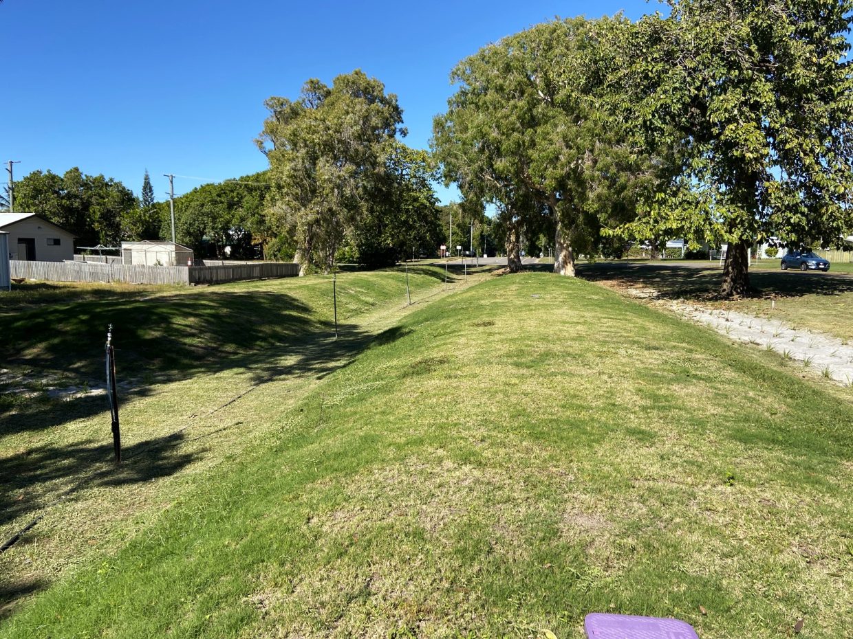 Effluent dispersal mounds are turfed to increase evapotranspiration.