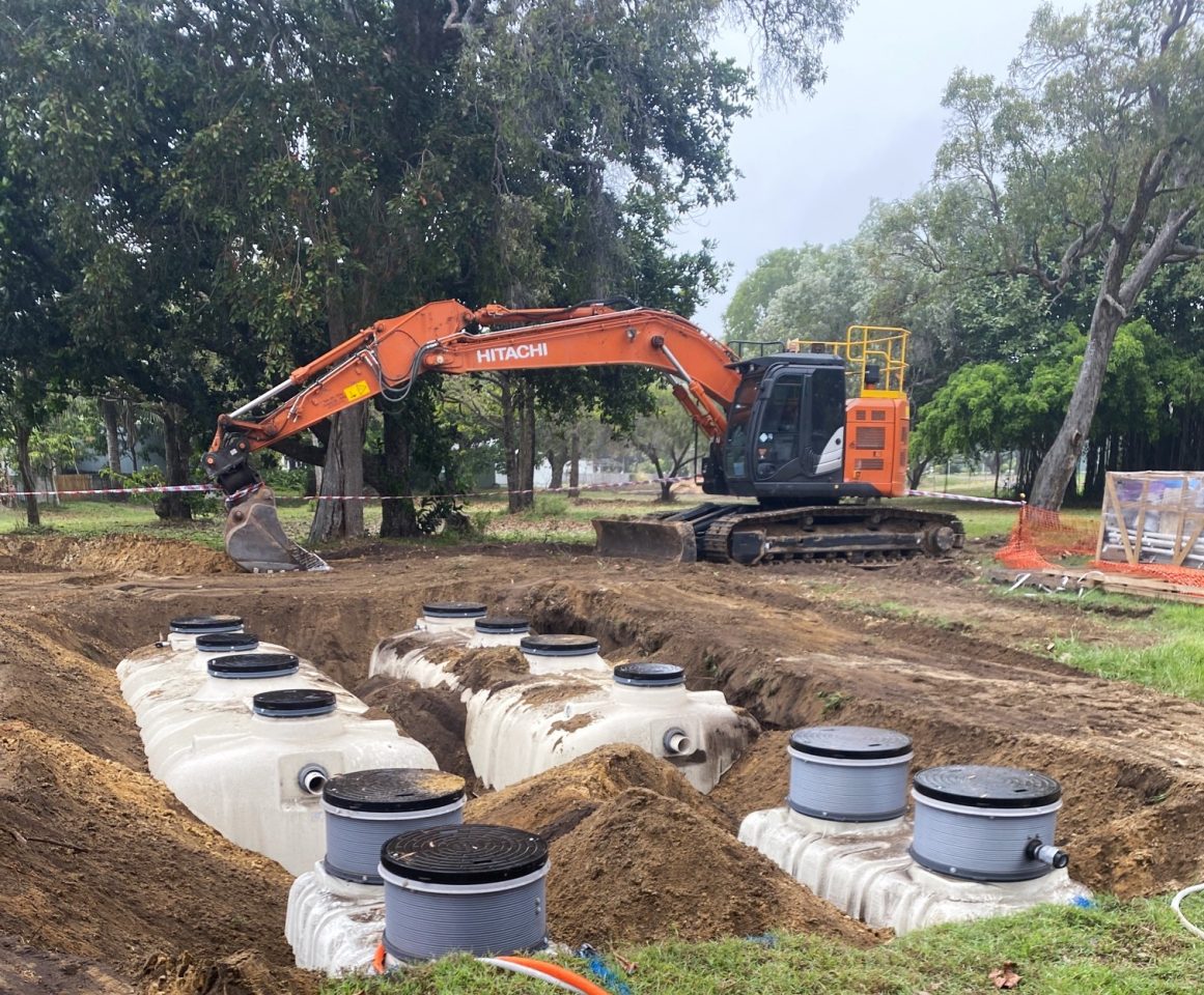 Components of the wastewater treatment system at Forrest Beach RV Park during installation by True Water