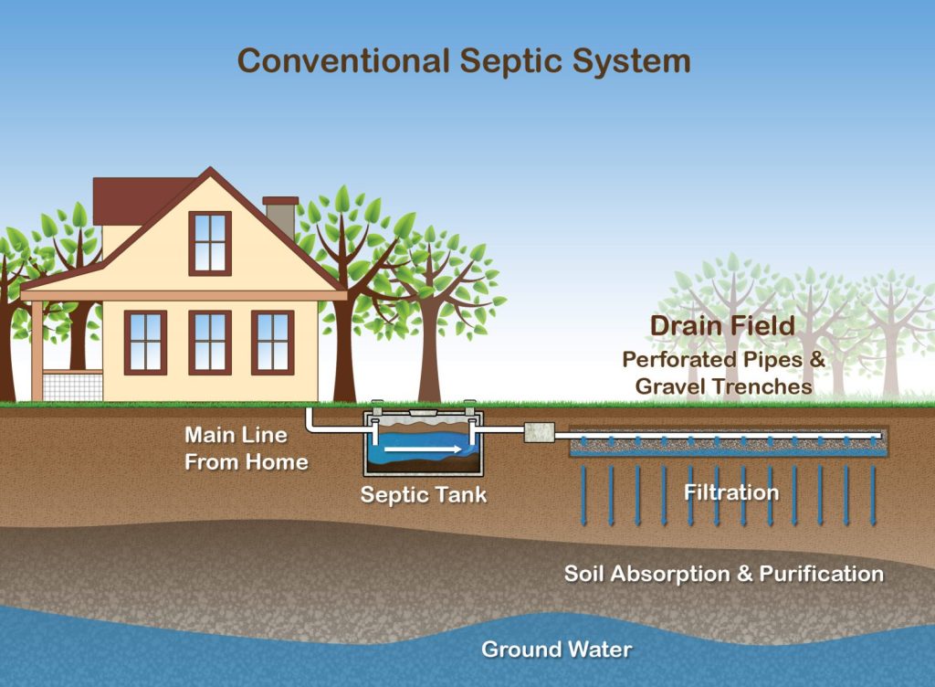 Informative image showing how a conventional septic system works